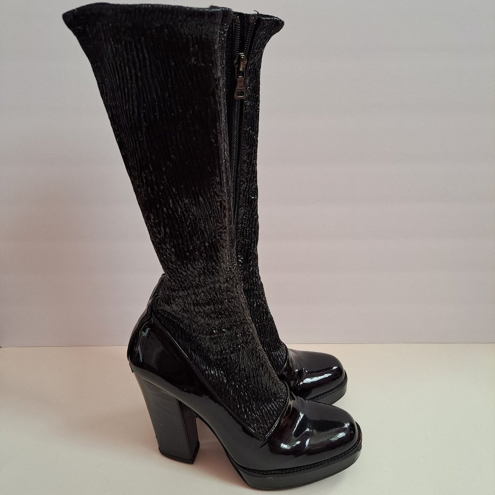 Prada Women's Black Leather Long Boots Size 36.5 - Picture 1 of 16